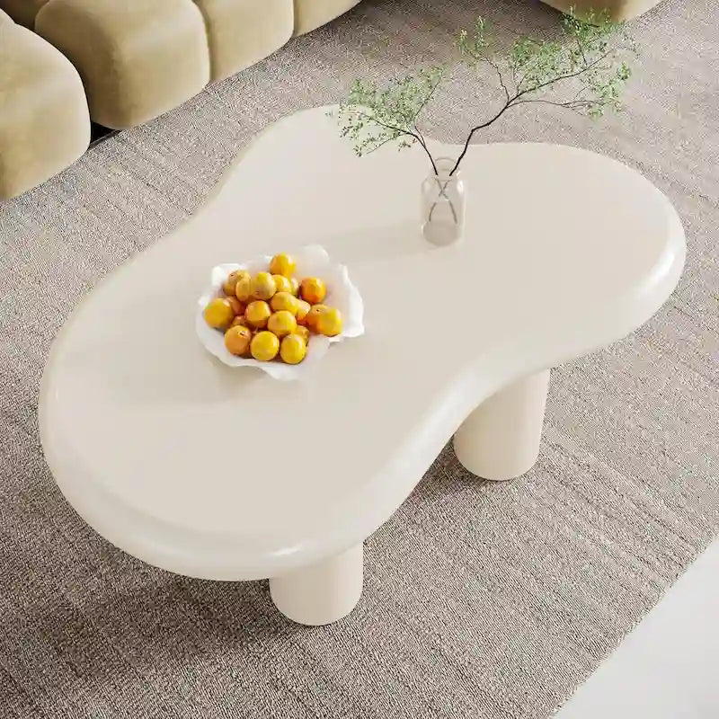 Mesa de centro de madera sintética en forma de nube de 39,4 pulgadas con 4 patas de PVC