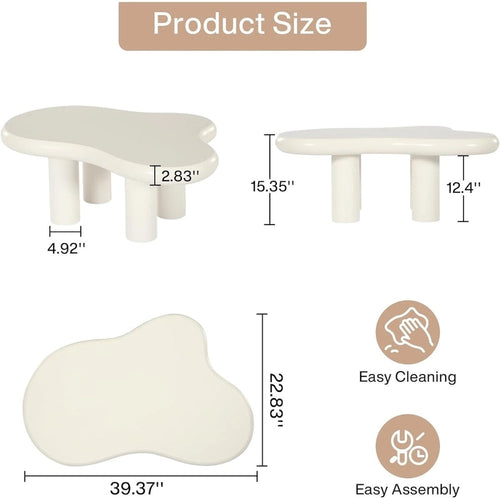 Mesa de centro de madera sintética en forma de nube de 39,4 pulgadas con 4 patas de PVC