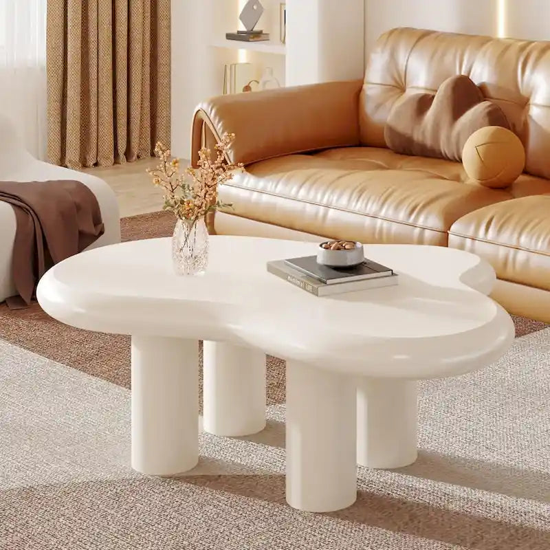 Mesa de centro de madera sintética en forma de nube de 39,4 pulgadas con 4 patas de PVC