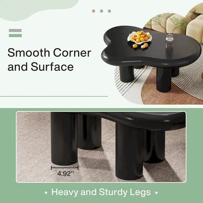 Mesa de centro de madera sintética en forma de nube de 39,4 pulgadas con 4 patas de PVC