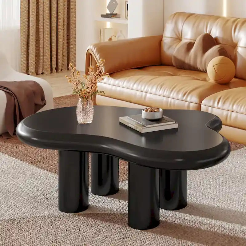 Mesa de centro de madera sintética en forma de nube de 39,4 pulgadas con 4 patas de PVC