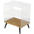 Mesa auxiliar/de centro auxiliar de 1 estante de plástico acrílico con base de madera y patas negras - Transparente