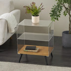 Mesa auxiliar/de centro auxiliar de 1 estante de plástico acrílico con base de madera y patas negras - Transparente