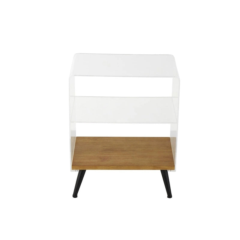 Mesa auxiliar/de centro auxiliar de 1 estante de plástico acrílico con base de madera y patas negras - Transparente