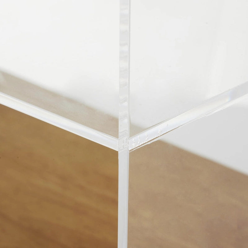 Mesa auxiliar/de centro auxiliar de 1 estante de plástico acrílico con base de madera y patas negras - Transparente