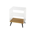 Mesa auxiliar/de centro auxiliar de 1 estante de plástico acrílico con base de madera y patas negras - Transparente