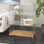 Mesa auxiliar/de centro auxiliar de 1 estante de plástico acrílico con base de madera y patas negras - Transparente