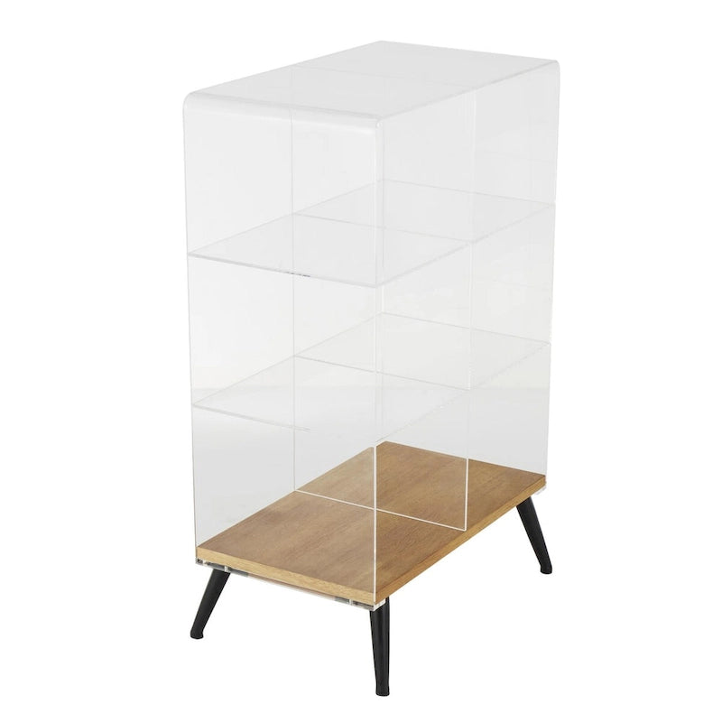 Mesa auxiliar/de centro auxiliar de 1 estante de plástico acrílico con base de madera y patas negras - Transparente