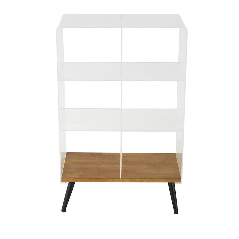 Mesa auxiliar/de centro auxiliar de 1 estante de plástico acrílico con base de madera y patas negras - Transparente