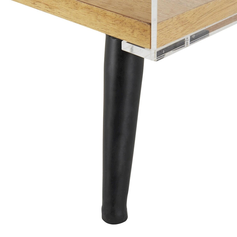 Mesa auxiliar/de centro auxiliar de 1 estante de plástico acrílico con base de madera y patas negras - Transparente
