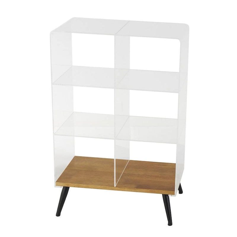 Mesa auxiliar/de centro auxiliar de 1 estante de plástico acrílico con base de madera y patas negras - Transparente