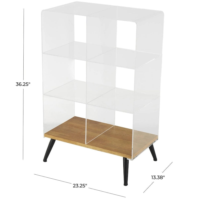 Mesa auxiliar/de centro auxiliar de 1 estante de plástico acrílico con base de madera y patas negras - Transparente